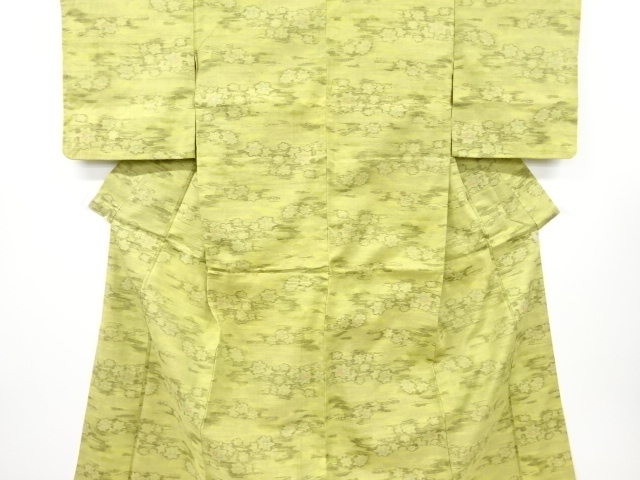 JAPANESE KIMONO / ANTIQUE KIMONO / SILK / TSUMUGI / WOVEN MIST & FLOWER